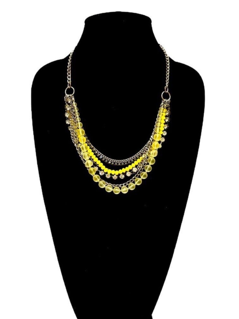 LOFT Sunshine Yellow Layered Rhinestone Beaded Necklace NWT